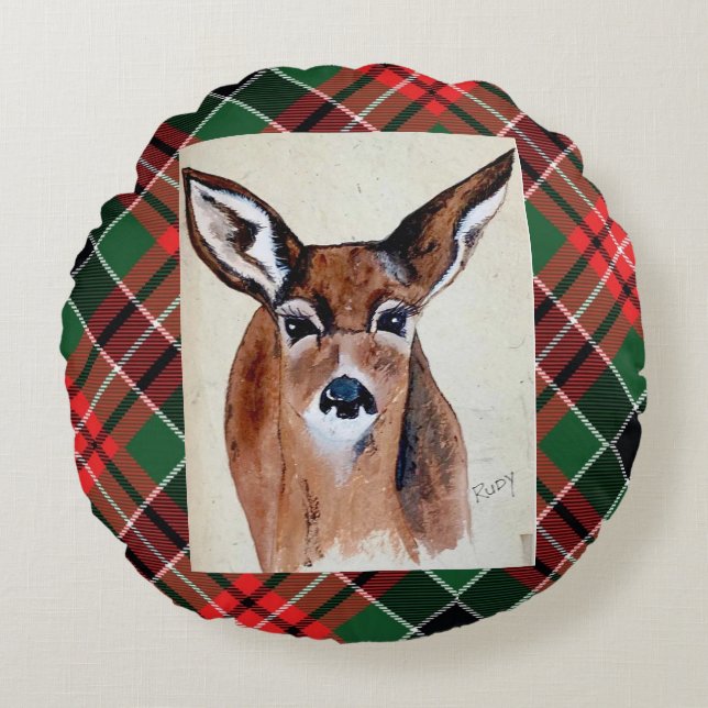 Cojín Redondo Rudy dice Merry Christma (Anverso)