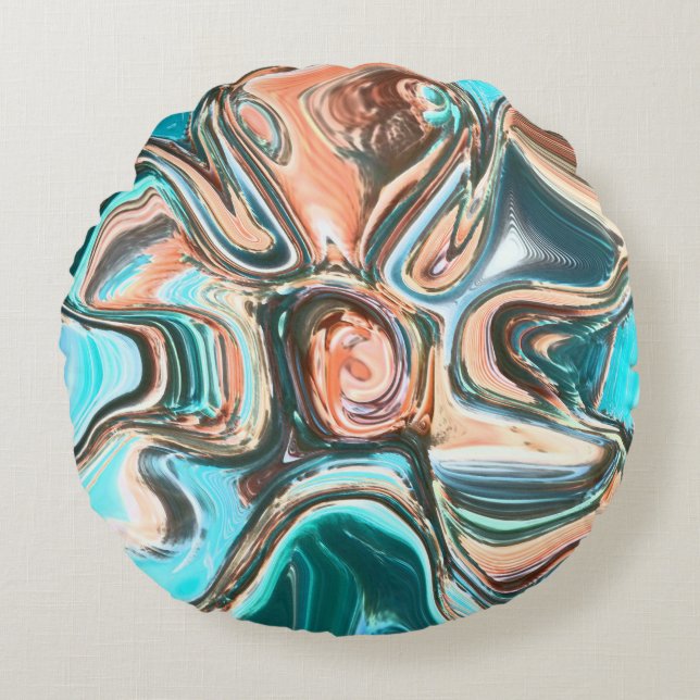 Cojín Redondo Rundes Dekokissen mit Abstraktem Design in Türkis  (Anverso)
