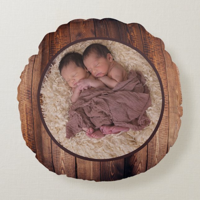Cojín Redondo Rustic Antlers & Barn Wood Circle Family Photo (Anverso)