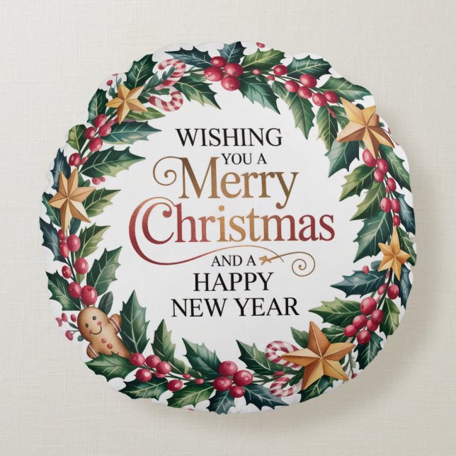 Cojín Redondo Rustic Gingerbread Holiday (Anverso)