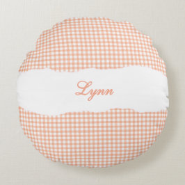 Cojín Redondo Rustic Orange Gingham Personalized Name