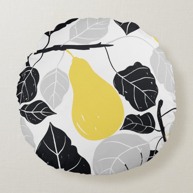 Cojín Redondo Rustic Pears Yellow Black (Anverso)