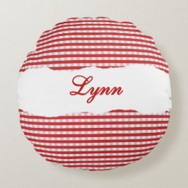 Cojín Redondo Rustic Red Gingham Personalized Name