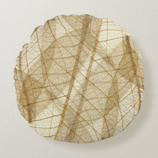 Cojín Redondo Rustic Sheer Cream Beige Lace Leaves (Anverso)