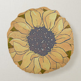 Cojín Redondo Rústico Amarillo amarillo girasol acuarela floral 