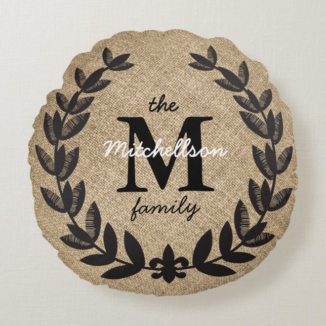 Cojín Redondo Rústico Fleur-de-Lis Laurels (Anverso)