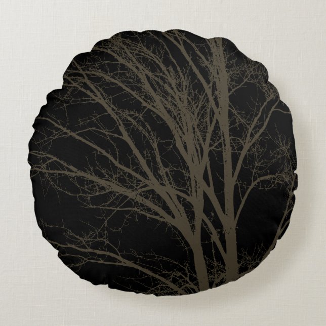Cojín Redondo Rústico marrón ramifica (Anverso)