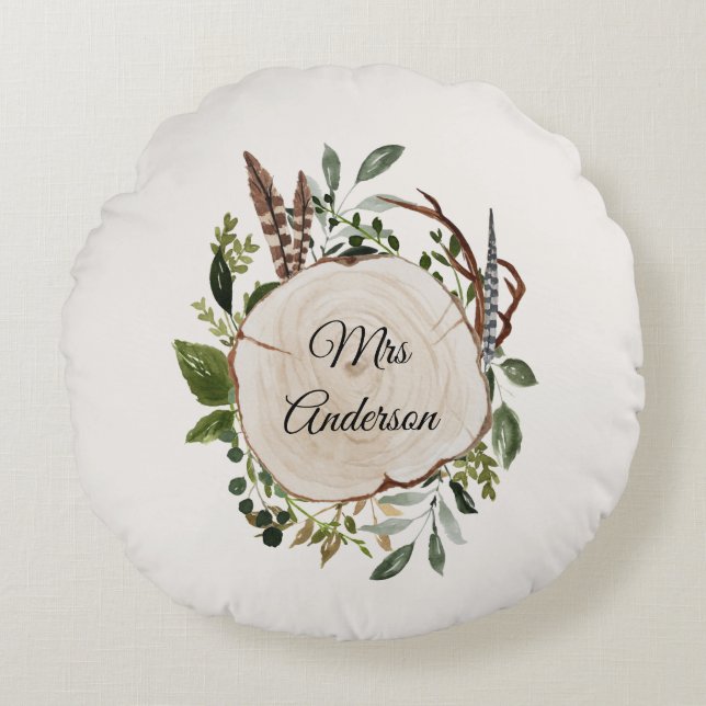 Cojín Redondo Rústico trozo de madera de tiza (Anverso)