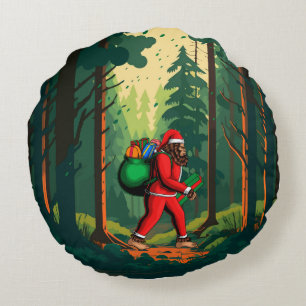 Cojín Redondo Saco de regalos de Bigfoot Santa Claus