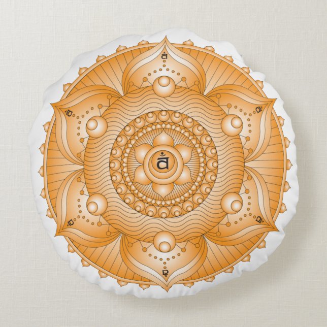 Cojín Redondo Sacral Chakra Naranja Mandala Round Pillow (Reverso)
