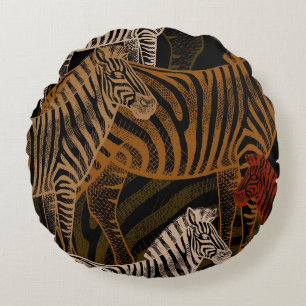 Cojín Redondo Safari africano: diseño de vintage de cebra