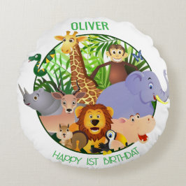 Cojín Redondo Safari de vegetación salvaje de una jungla para ni