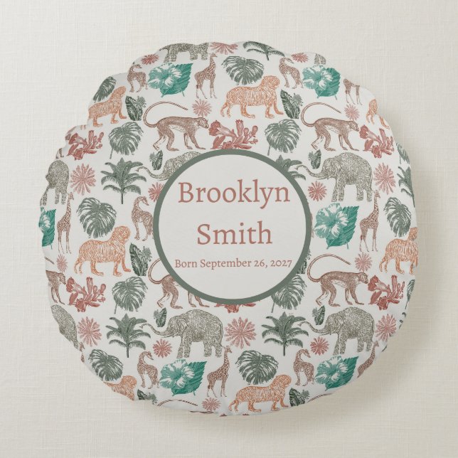 Cojín Redondo Safari personalizado de la jungla de boho (Anverso)