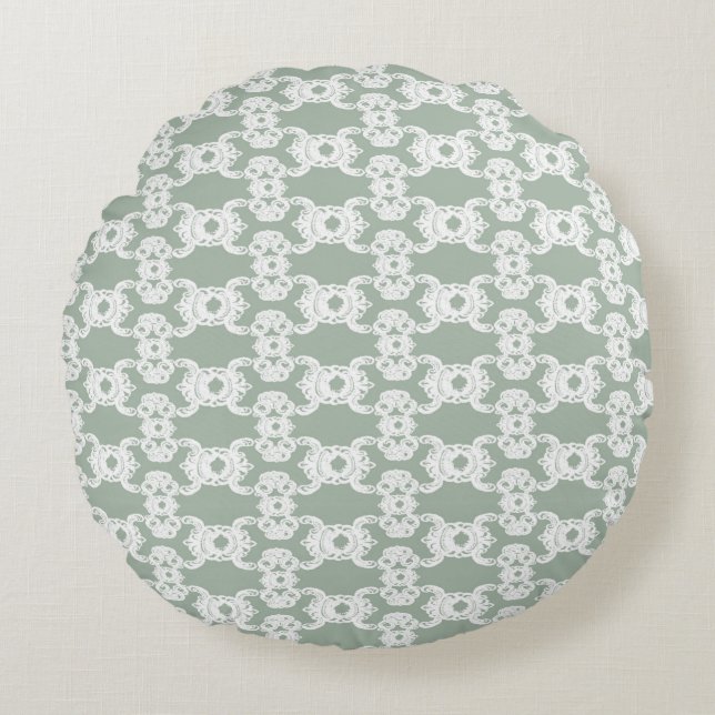 Cojín Redondo Sage Green Damask (Anverso)