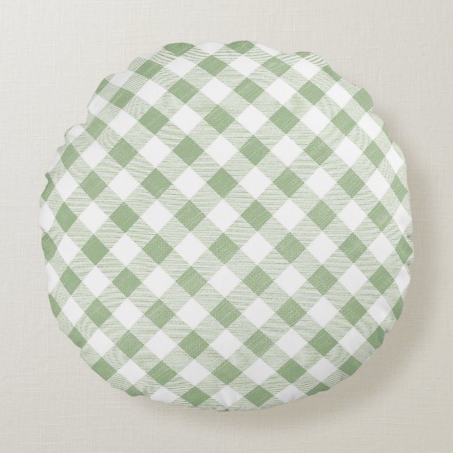 Cojín Redondo Sage natural ruso Gingham Plaid (Anverso)
