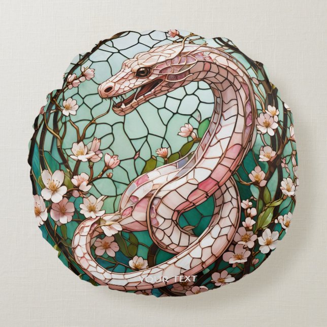 Cojín Redondo Sakura de serpiente rosada banal (Anverso)