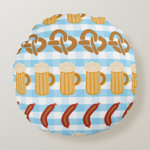 Cojín Redondo Salchichas de cerveza Pretzels alineadas con hilo 