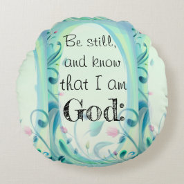 Cojín Redondo Salmo 46 Mantén la Calma Floral Rosa