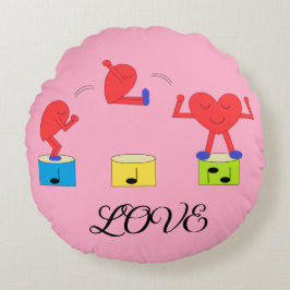Cojín Redondo Saltar el corazón en el amor: de color Rosa