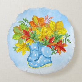 Cojín Redondo Saltos de lluvia azul Polka-dot caen hojas