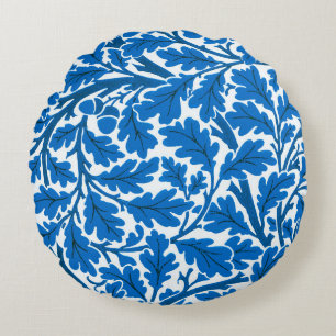 Cojín Redondo Saltos de roble William Morris, azul y blanco de z