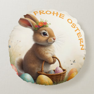 Cojín Redondo Saludos de primavera del conejo de Pascua