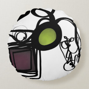 Cojín Redondo Saludos desde Filydion: Resumen en blanco y negro