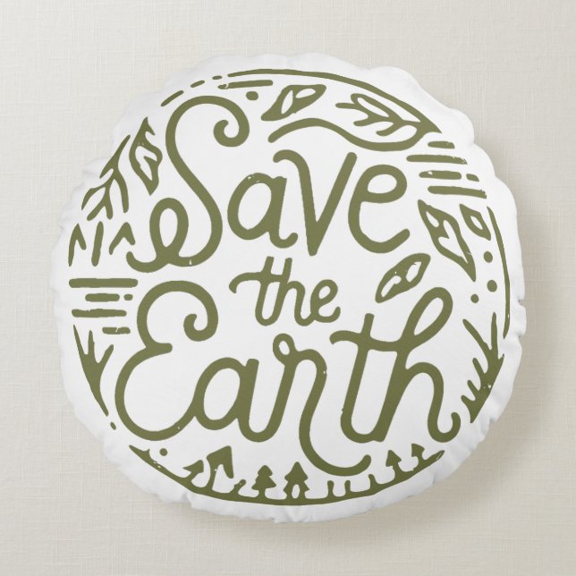 Cojín Redondo Salvar la estética verde de la tierra (Anverso)