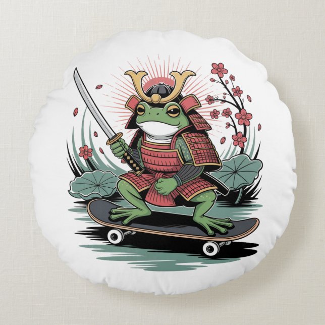 Cojín Redondo  Samurai frog warrior Round Pillow (Anverso)