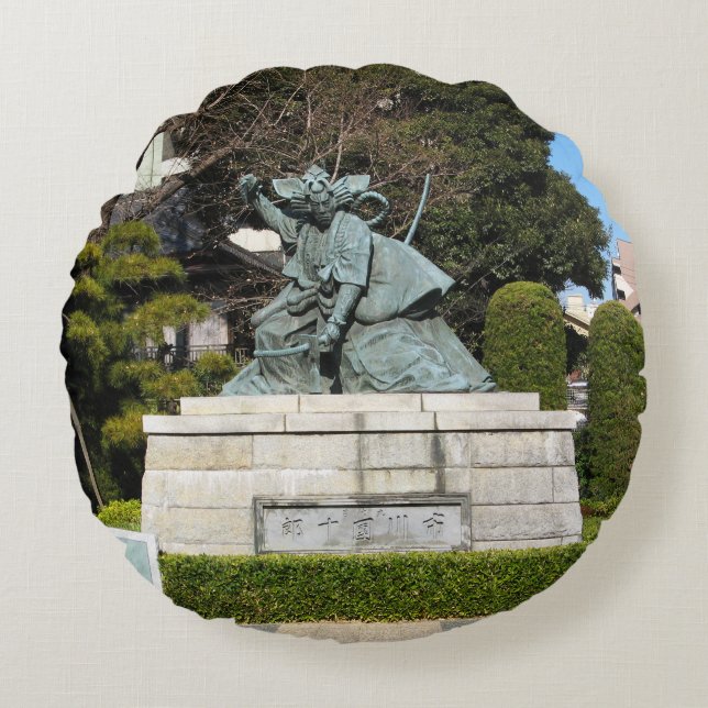 Cojín Redondo Samurai Kamakura Gongoro Kagemasa Kabuki Estatua