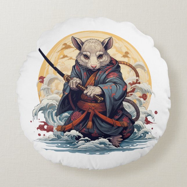 Cojín Redondo Samurai Rat Throw Pillows (Anverso)