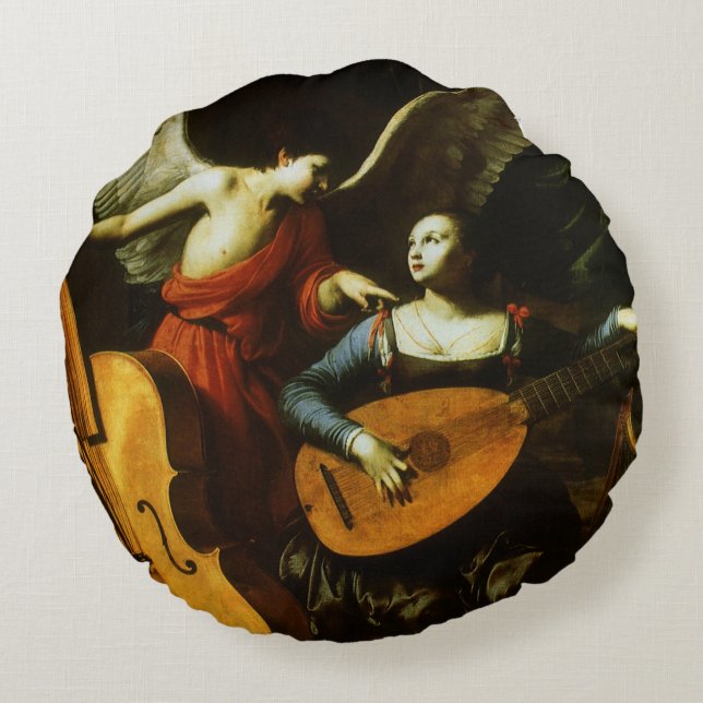 Cojín Redondo San Cecilia y el ángel de Carlo Saraceni (Reverso)