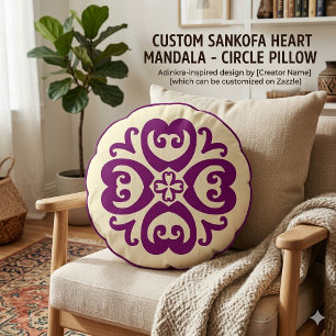 Cojín Redondo Sankofa Adinkra Mandala - Patrimonio Africano