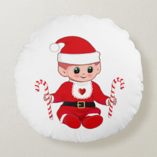 Cojín Redondo Santa bebé elfo de Navidad lindo y bastones de car