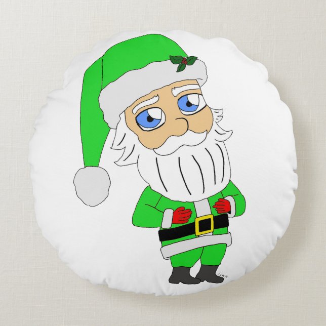 Cojín Redondo Santa Chibi traje verde (Anverso)