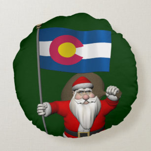 Cojín Redondo Santa Claus Con El Fin De Colorado