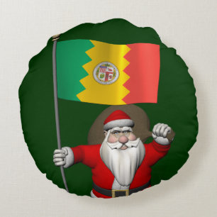 Cojín Redondo Santa Claus Con El Fin De Los Ángeles