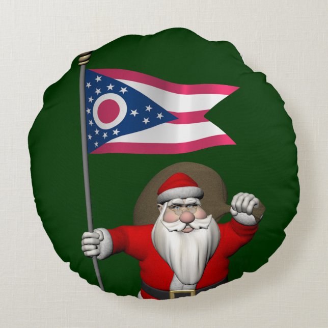 Cojín Redondo Santa Claus Con El Fin De Ohio (Reverso)