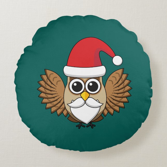Cojín Redondo Santa Claus Owl (Anverso)
