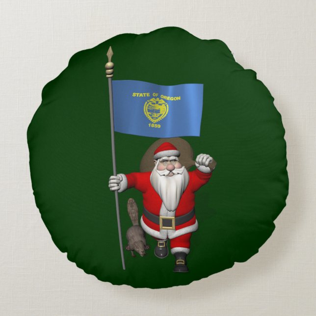 Cojín Redondo Santa Claus Visitando El Estado De Beaver (Reverso)
