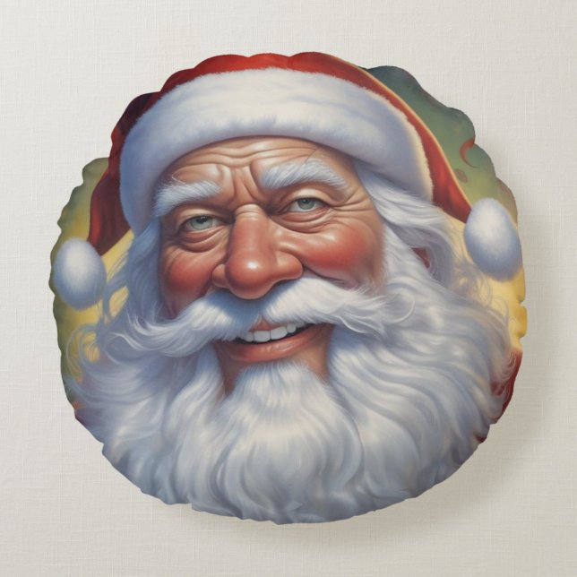 Cojín Redondo Santa Cláusula Feliz Navidad Feliz Año Nuevo (Anverso)