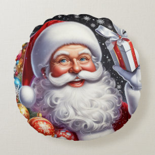 Cojín Redondo Santa con regalo y adornos