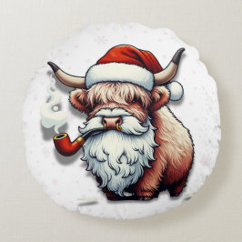 Cojín Redondo Santa de la vaca Highland con copas de nieve - Dec