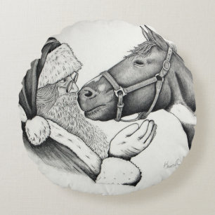 Cojín Redondo Santa de Navidad y Paint Horse