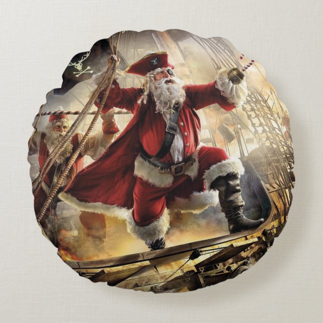 Cojín Redondo Santa Es Un Pirata (Anverso)
