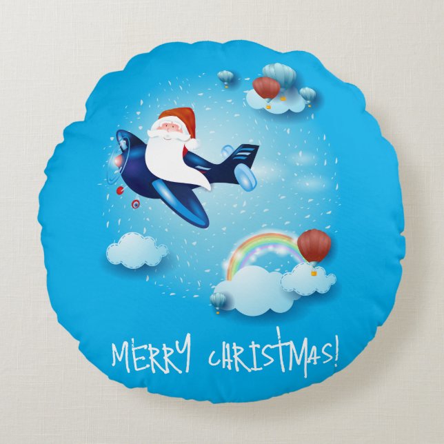 Cojín Redondo Santa está llegando (Anverso)