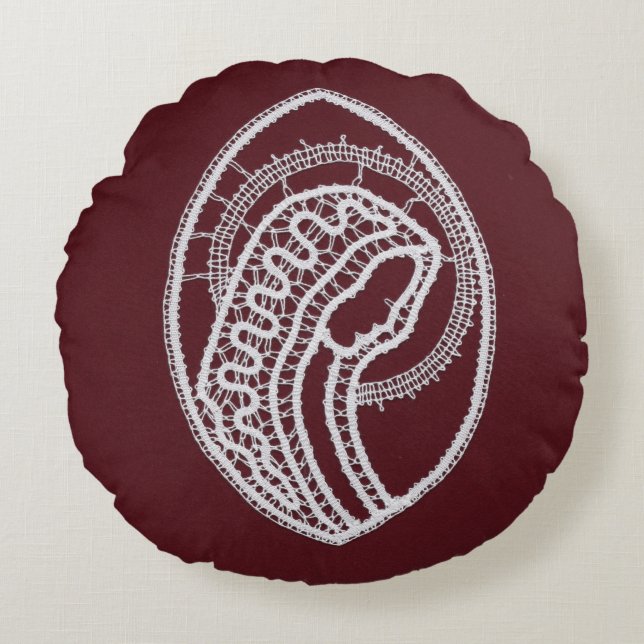 Cojín Redondo Santa María de la Virgen, encaje (Anverso)