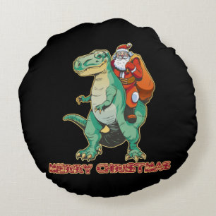 Cojín Redondo Santa montando dinosaurio, Trex Santa, Navidad Din
