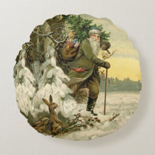Cojín Redondo Santa navideño vintage árbol navideño victoriano f