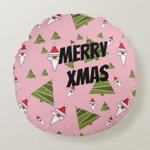 Cojín Redondo Santa personalizar y árbol de Navidad